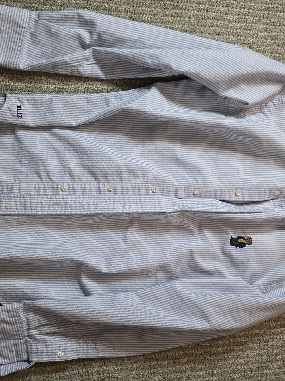 Polo by Ralph Lauren Light Blue & White Striped Button-Down Shirt with Polo Bear